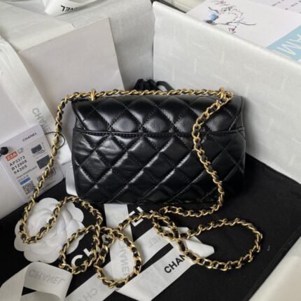 Chanel 23A Advanced Handicraft Shop Series Black Gold Leather Chain Piercing Bag AP3373. Top Quality