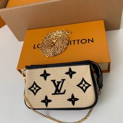 Louis Vuitton New Lafite Cotton Embroidery MINI POCHETTE ACCESSOIRES Hand Chain Small Bag M82472