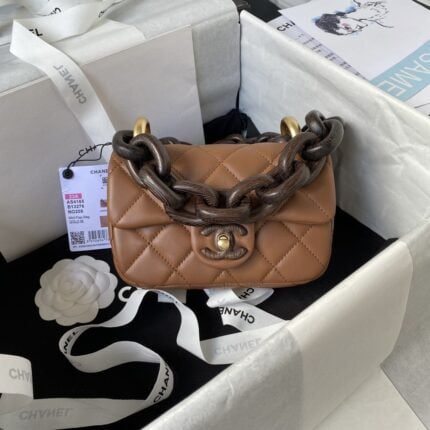 Chanel 23A Dakar Advanced Handicraft Workshop Peach Wood Limited CF Mini AS4165. Top Quality